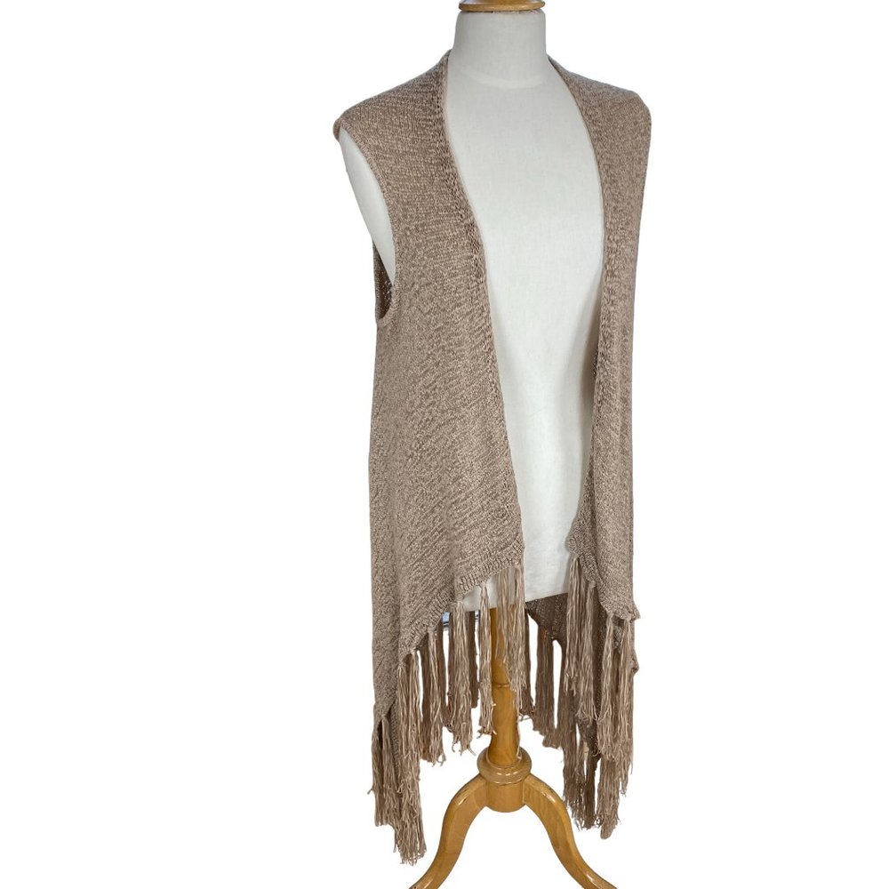 Do Everything In Love Marled Knit Fringe Vest Tan Boho Festival Indie Grunge-OS